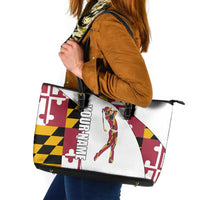 Golf Player Silhouette Leather Tote Bag Maryland Flag Pattern and Custom Name Panel Design - Wonder Print Shop