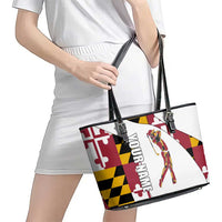 Golf Player Silhouette Leather Tote Bag Maryland Flag Pattern and Custom Name Panel Design - Wonder Print Shop