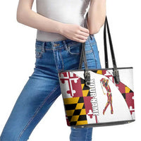 Golf Player Silhouette Leather Tote Bag Maryland Flag Pattern and Custom Name Panel Design - Wonder Print Shop