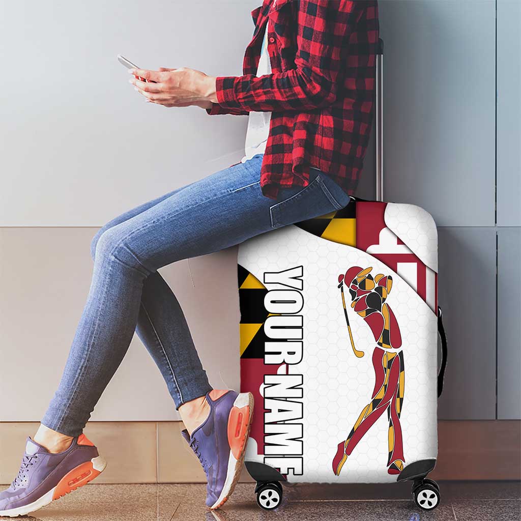 Golf Player Silhouette Luggage Cover Maryland Flag Pattern and Custom Name Panel Design - Wonder Print Shop