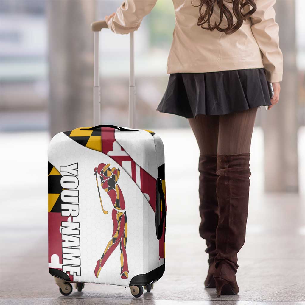 Golf Player Silhouette Luggage Cover Maryland Flag Pattern and Custom Name Panel Design - Wonder Print Shop
