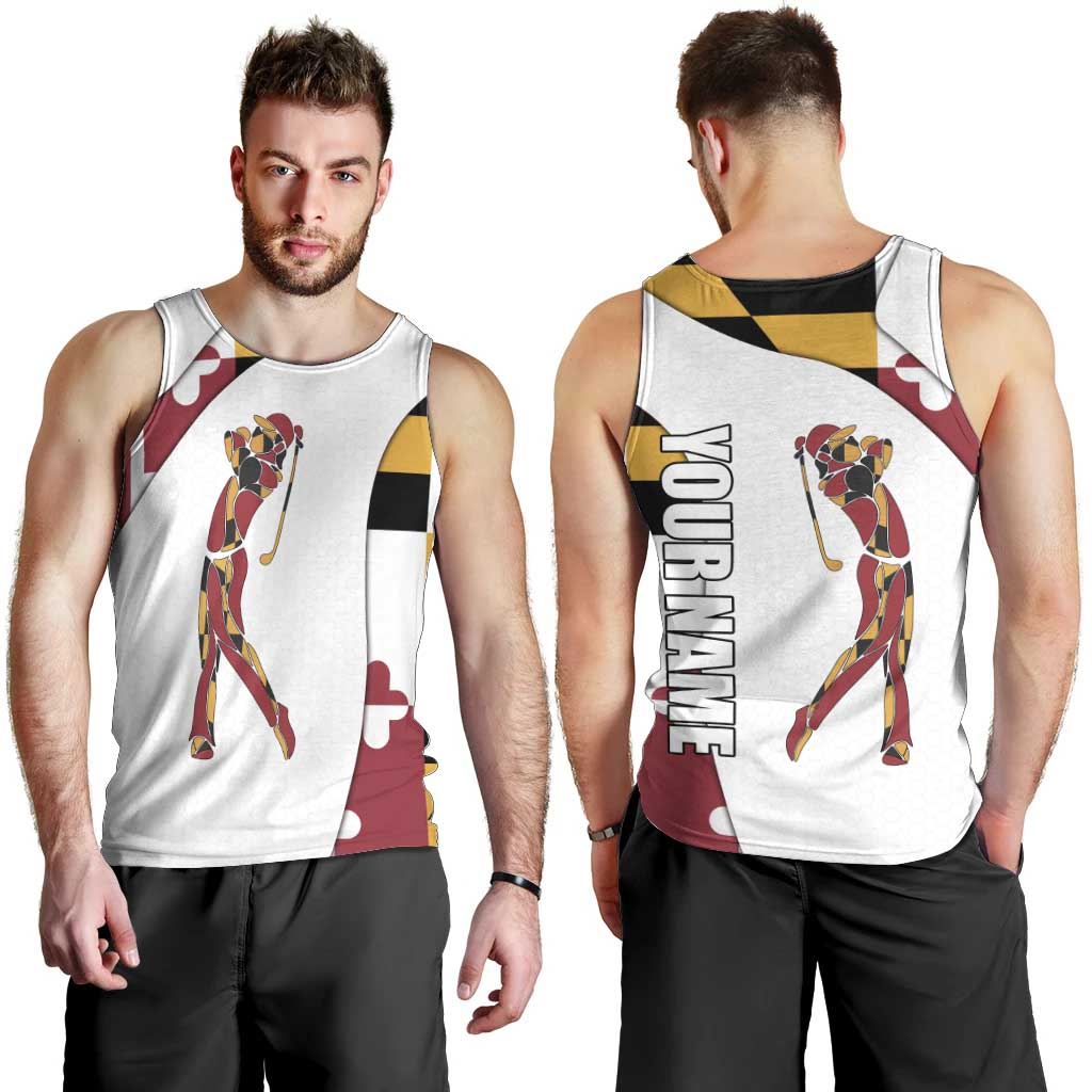 Golf Player Silhouette Men Tank Top Maryland Flag Pattern and Custom Name Panel Design - Wonder Print Shop