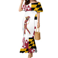 Golf Player Silhouette Mermaid Dress Maryland Flag Pattern and Custom Name Panel Design - Wonder Print Shop