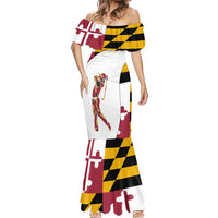 Golf Player Silhouette Mermaid Dress Maryland Flag Pattern and Custom Name Panel Design - Wonder Print Shop