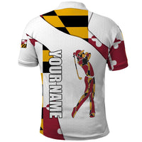 Golf Player Silhouette Polo Shirt Maryland Flag Pattern and Custom Name Panel Design - Wonder Print Shop