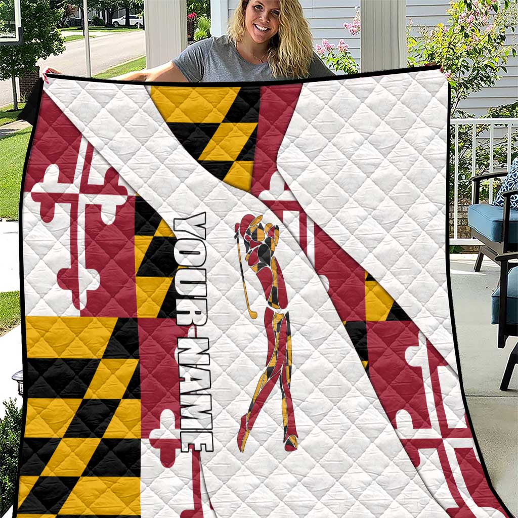 Golf Player Silhouette Quilt Maryland Flag Pattern and Custom Name Panel Design - Wonder Print Shop
