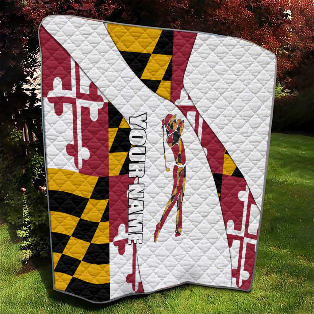 Golf Player Silhouette Quilt Maryland Flag Pattern and Custom Name Panel Design - Wonder Print Shop