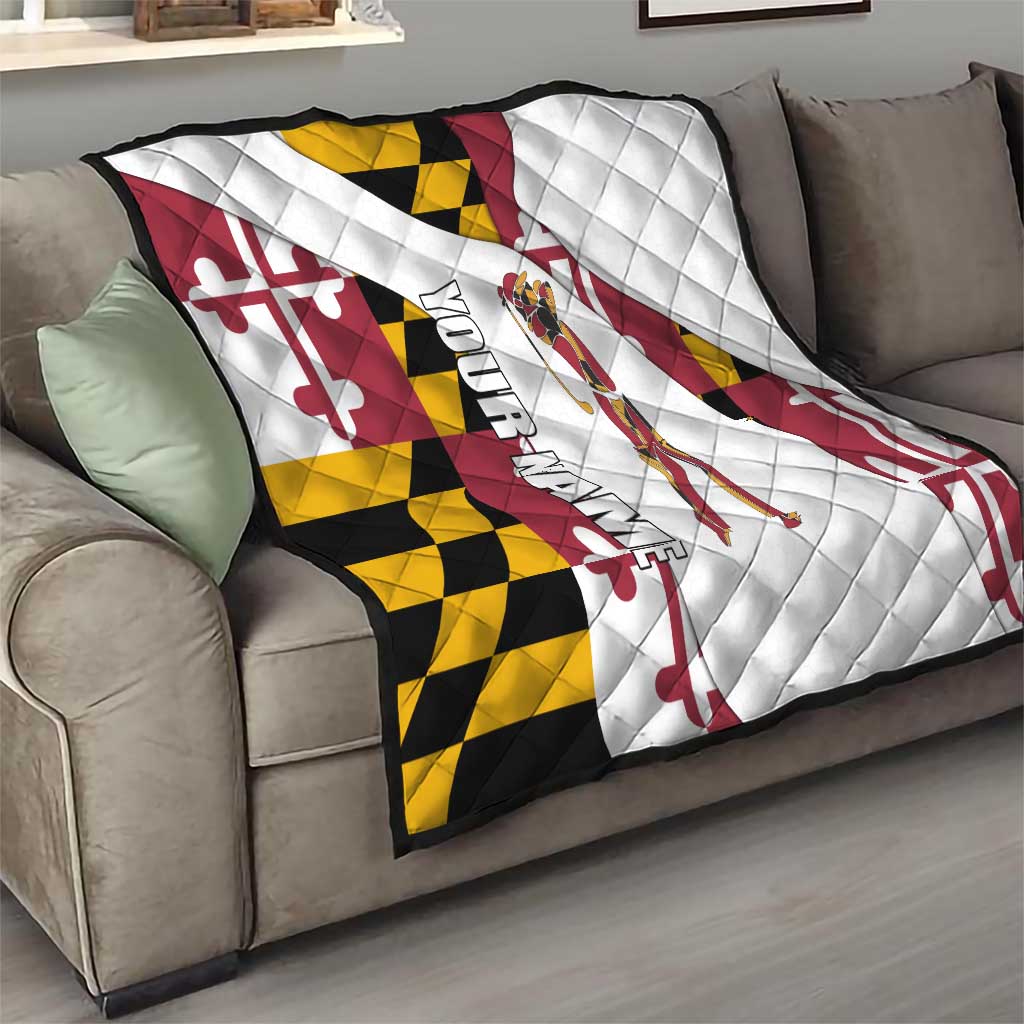 Golf Player Silhouette Quilt Maryland Flag Pattern and Custom Name Panel Design - Wonder Print Shop