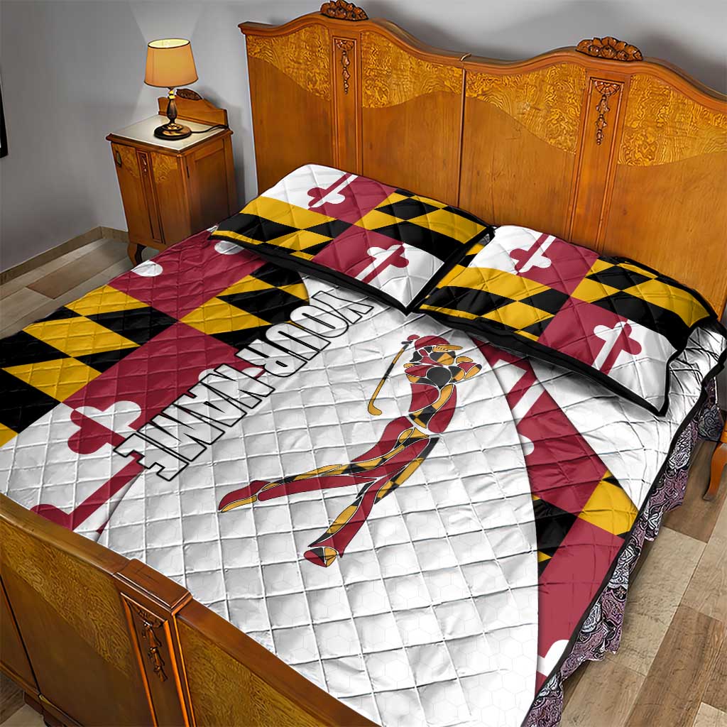 Golf Player Silhouette Quilt Bed Set Maryland Flag Pattern and Custom Name Panel Design - Wonder Print Shop