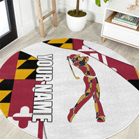 Golf Player Silhouette Round Carpet Maryland Flag Pattern and Custom Name Panel Design - Wonder Print Shop