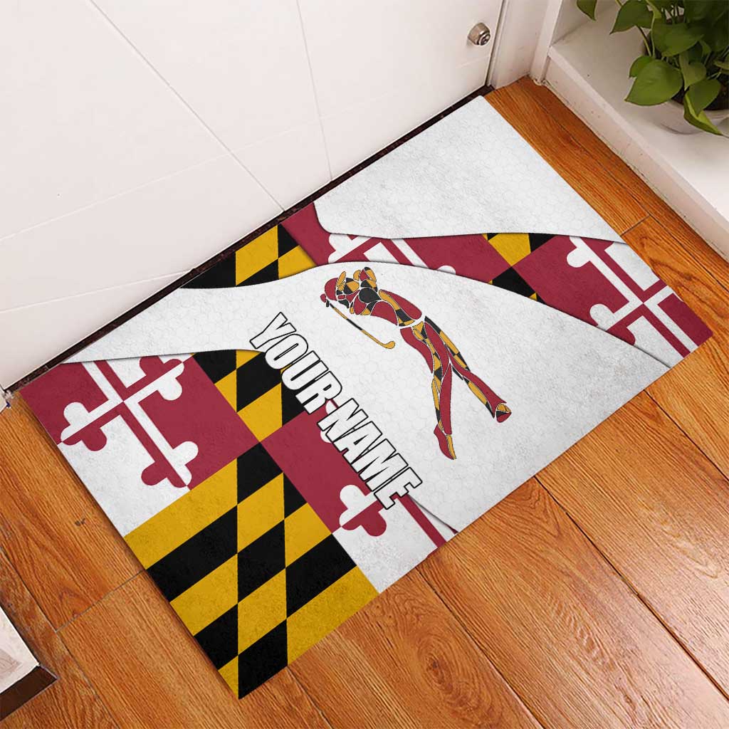 Golf Player Silhouette Rubber Doormat Maryland Flag Pattern and Custom Name Panel Design - Wonder Print Shop