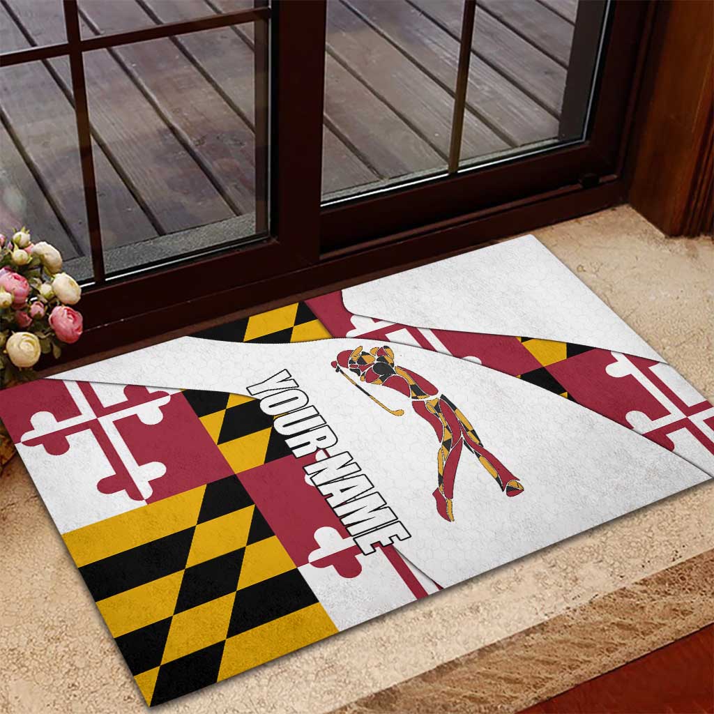 Golf Player Silhouette Rubber Doormat Maryland Flag Pattern and Custom Name Panel Design - Wonder Print Shop