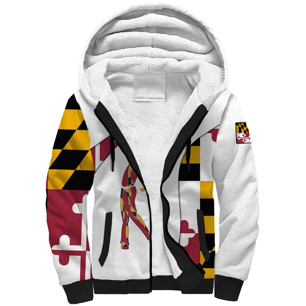Golf Player Silhouette Sherpa Hoodie Maryland Flag Pattern and Custom Name Panel Design - Wonder Print Shop