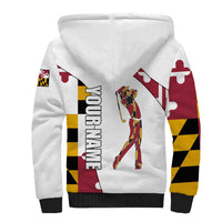 Golf Player Silhouette Sherpa Hoodie Maryland Flag Pattern and Custom Name Panel Design - Wonder Print Shop