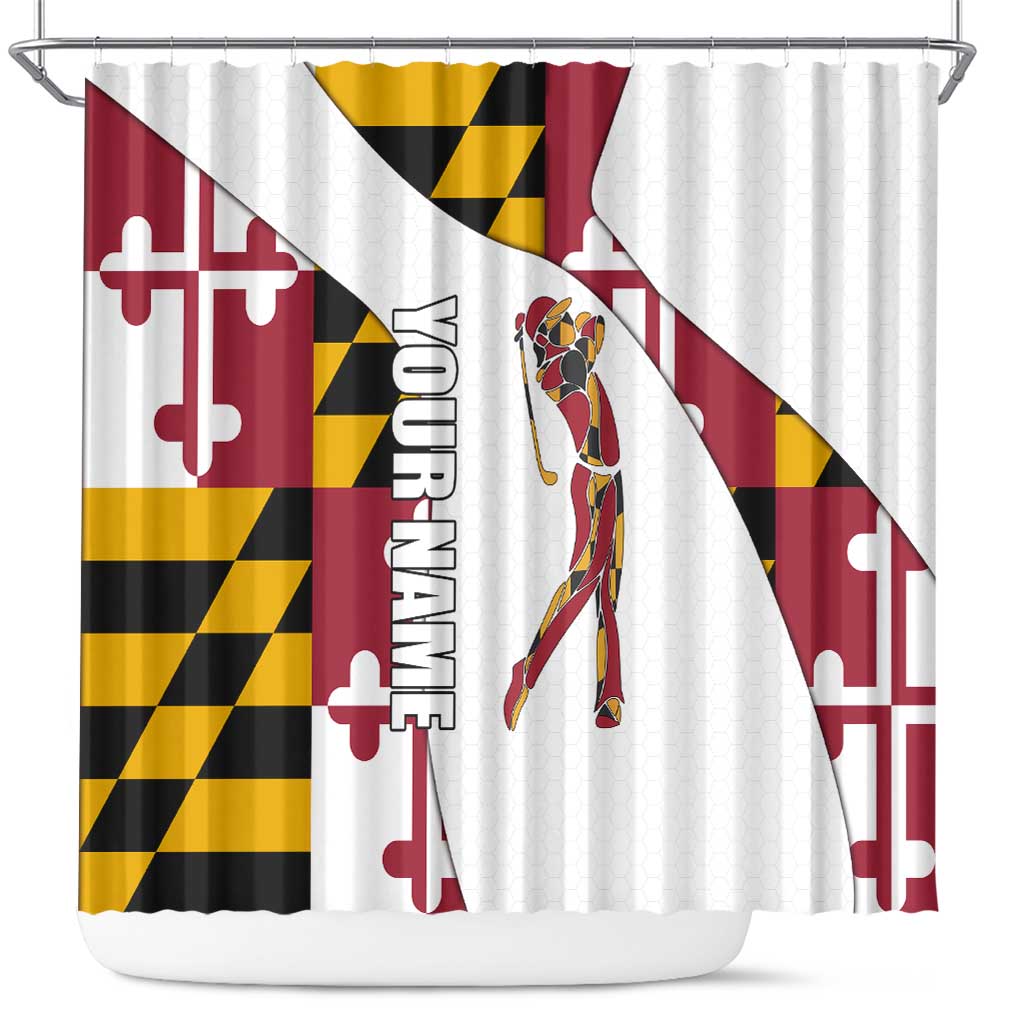 Golf Player Silhouette Shower Curtain Maryland Flag Pattern and Custom Name Panel Design - Wonder Print Shop