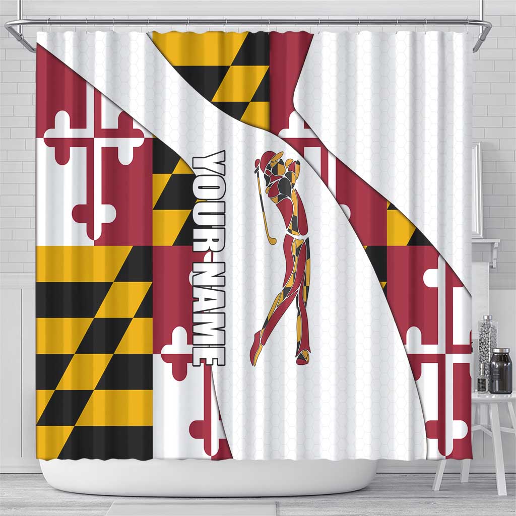 Golf Player Silhouette Shower Curtain Maryland Flag Pattern and Custom Name Panel Design - Wonder Print Shop