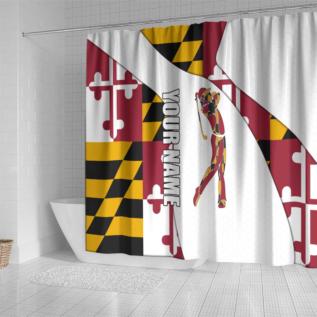 Golf Player Silhouette Shower Curtain Maryland Flag Pattern and Custom Name Panel Design - Wonder Print Shop