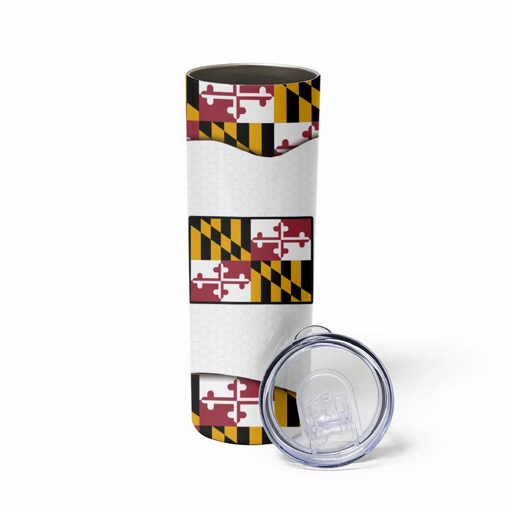Golf Player Silhouette Skinny Tumbler Maryland Flag Pattern and Custom Name Panel Design - Wonder Print Shop