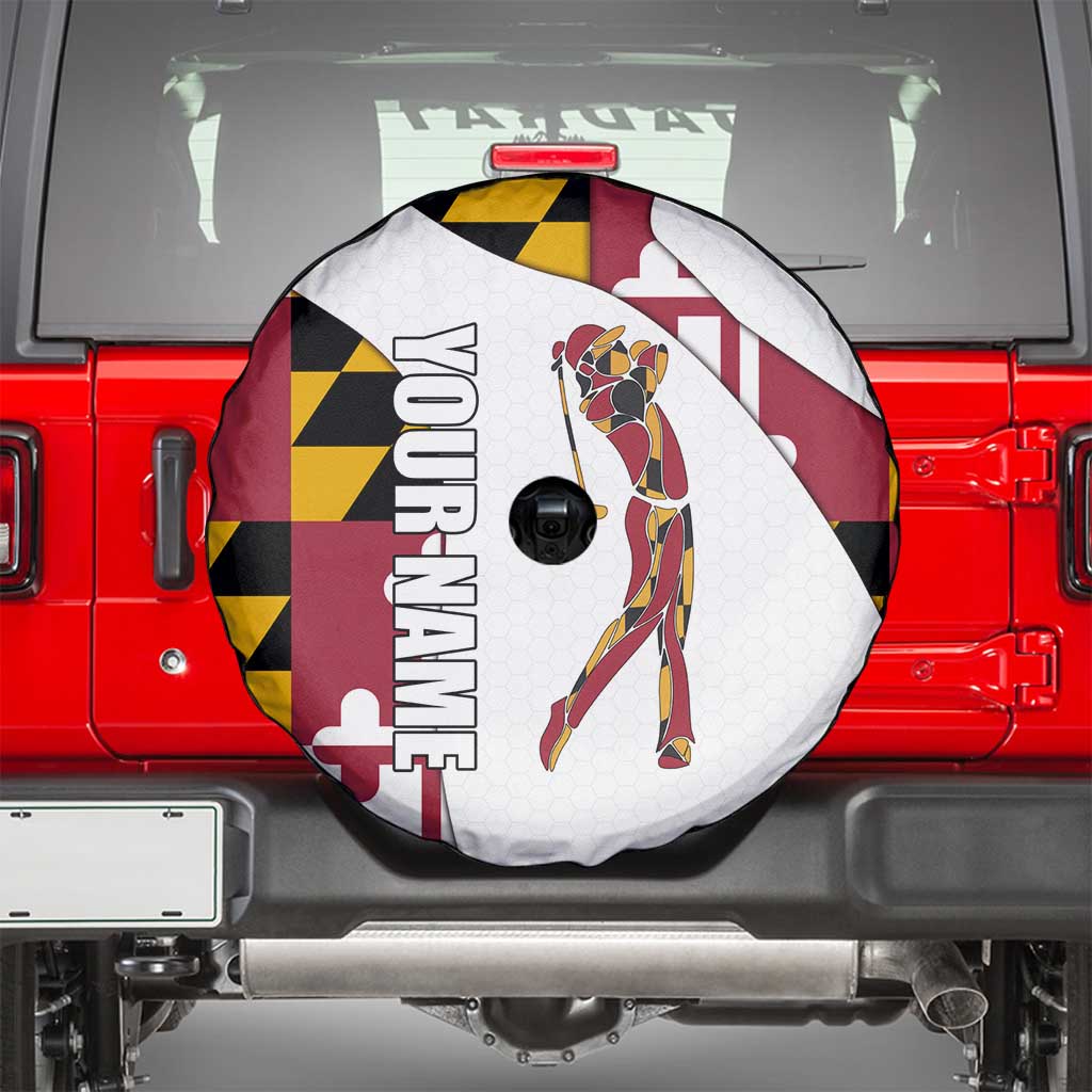 Golf Player Silhouette Spare Tire Cover Maryland Flag Pattern and Custom Name Panel Design - Wonder Print Shop