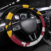 Golf Player Silhouette Steering Wheel Cover Maryland Flag Pattern and Name Panel Design - Wonder Print Shop