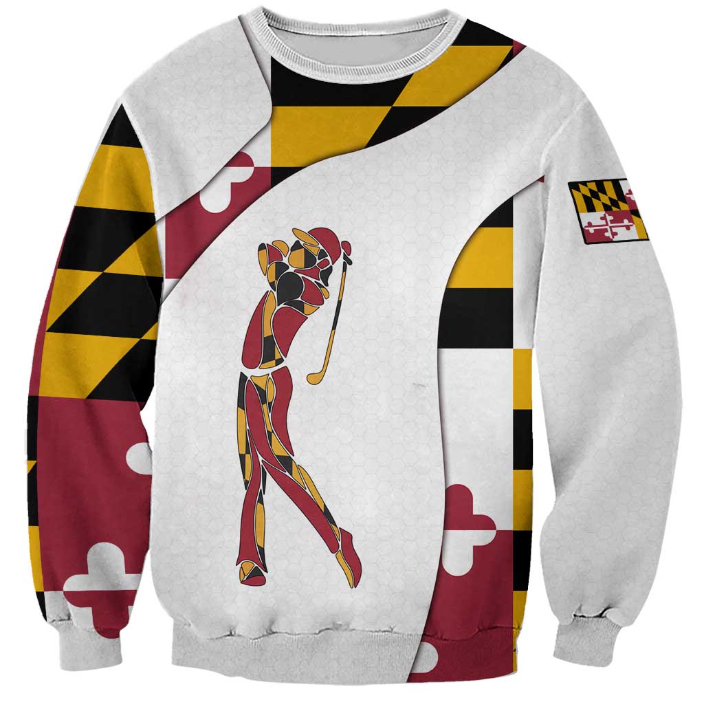 Golf Player Silhouette Sweatshirt Maryland Flag Pattern and Custom Name Panel Design - Wonder Print Shop