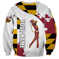 Golf Player Silhouette Sweatshirt Maryland Flag Pattern and Custom Name Panel Design - Wonder Print Shop