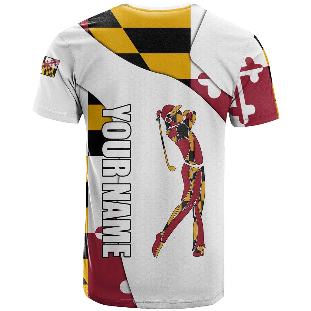 Golf Player Silhouette T Shirt Maryland Flag Pattern and Custom Name Panel Design - Wonder Print Shop