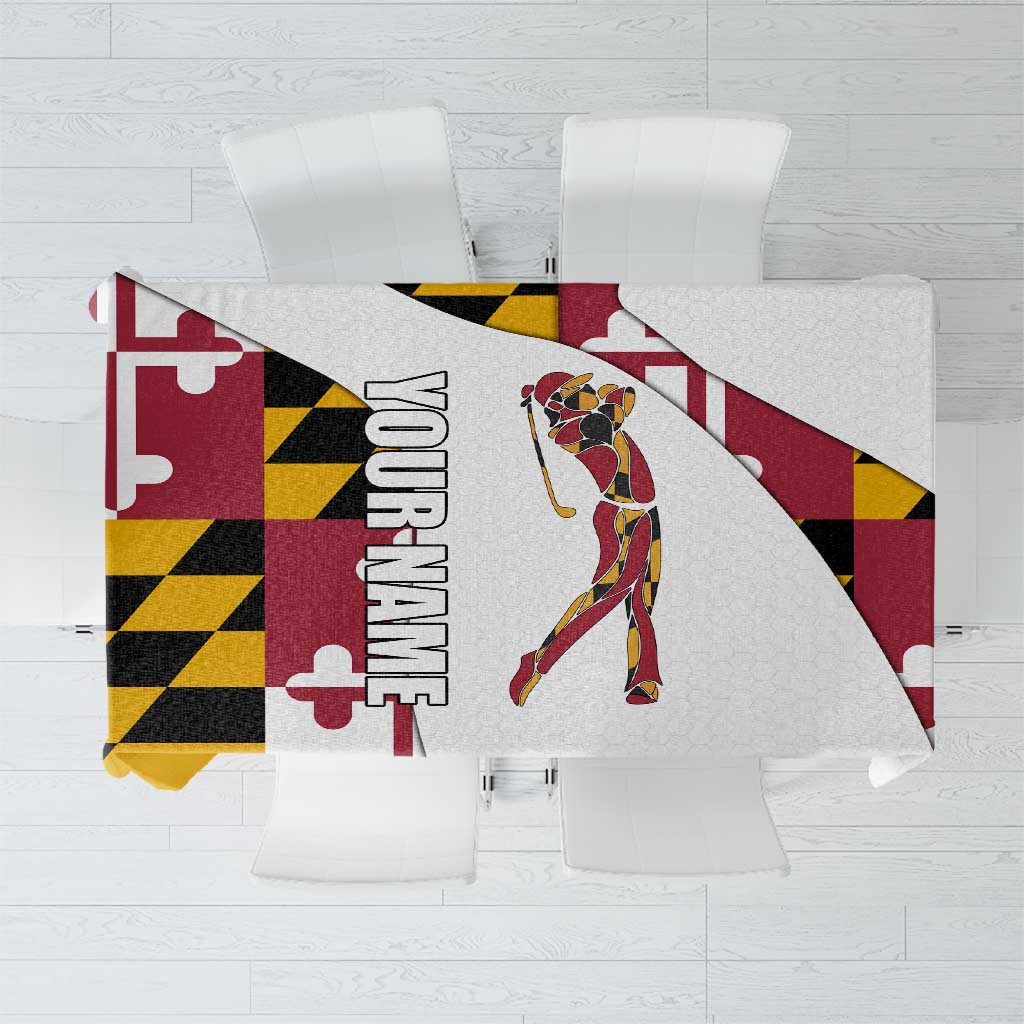 Golf Player Silhouette Tablecloth Maryland Flag Pattern and Custom Name Panel Design - Wonder Print Shop