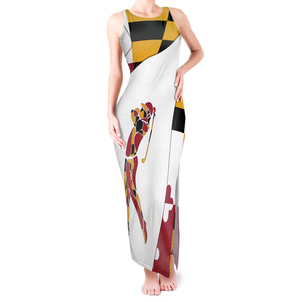 Golf Player Silhouette Tank Maxi Dress Maryland Flag Pattern and Custom Name Panel Design - Wonder Print Shop