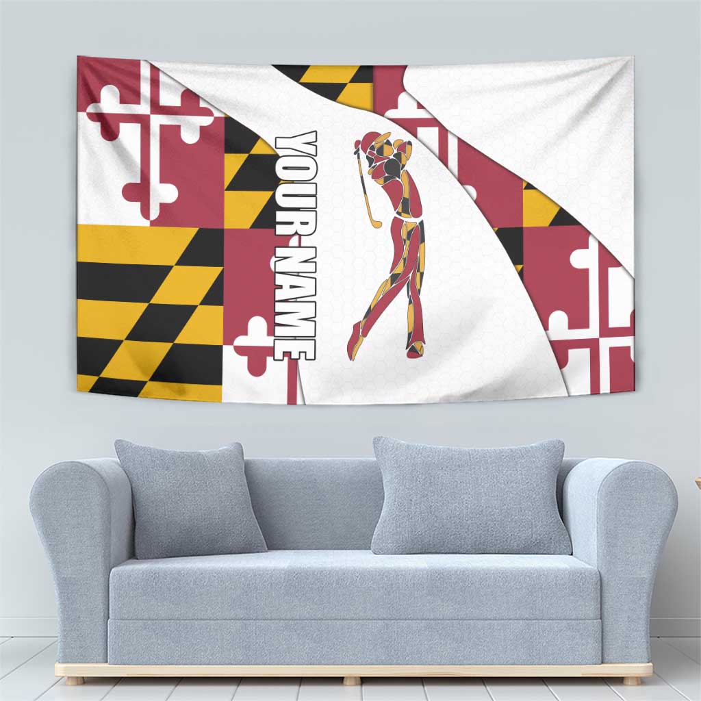 Golf Player Silhouette Tapestry Maryland Flag Pattern and Custom Name Panel Design - Wonder Print Shop
