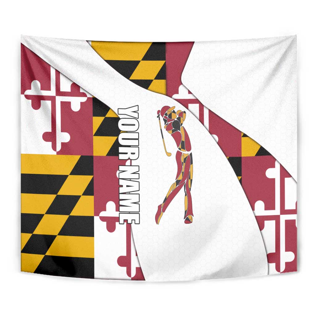 Golf Player Silhouette Tapestry Maryland Flag Pattern and Custom Name Panel Design - Wonder Print Shop