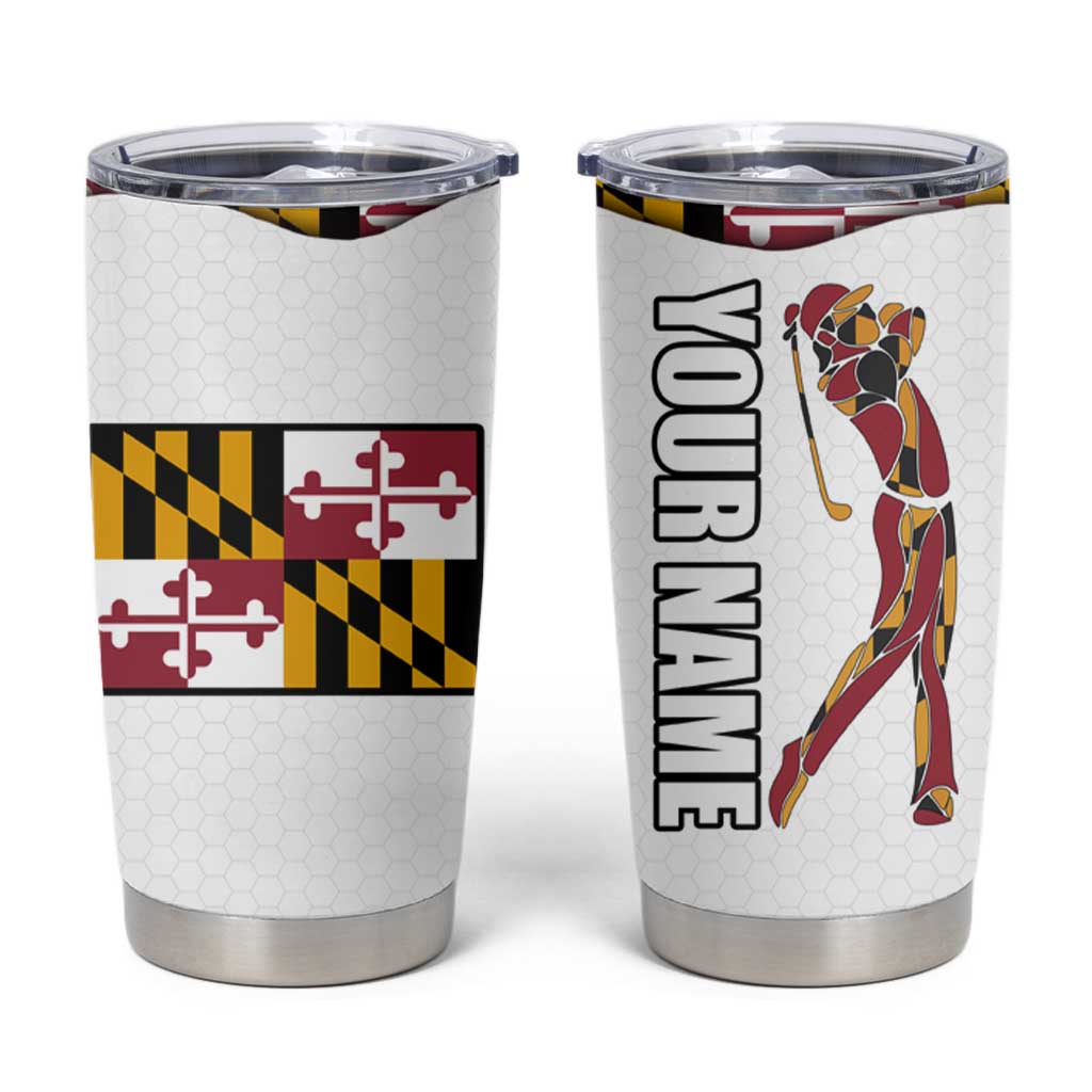 Golf Player Silhouette Tumbler Cup Maryland Flag Pattern and Custom Name Panel Design - Wonder Print Shop