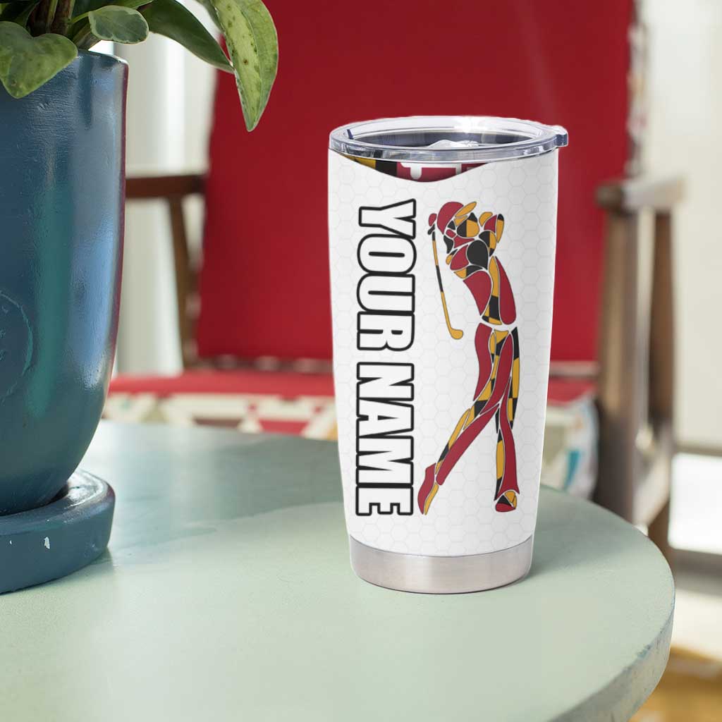Golf Player Silhouette Tumbler Cup Maryland Flag Pattern and Custom Name Panel Design - Wonder Print Shop