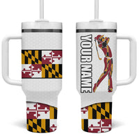 Golf Player Silhouette Tumbler With Handle Maryland Flag Pattern and Custom Name Panel Design - Wonder Print Shop