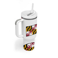 Golf Player Silhouette Tumbler With Handle Maryland Flag Pattern and Custom Name Panel Design - Wonder Print Shop