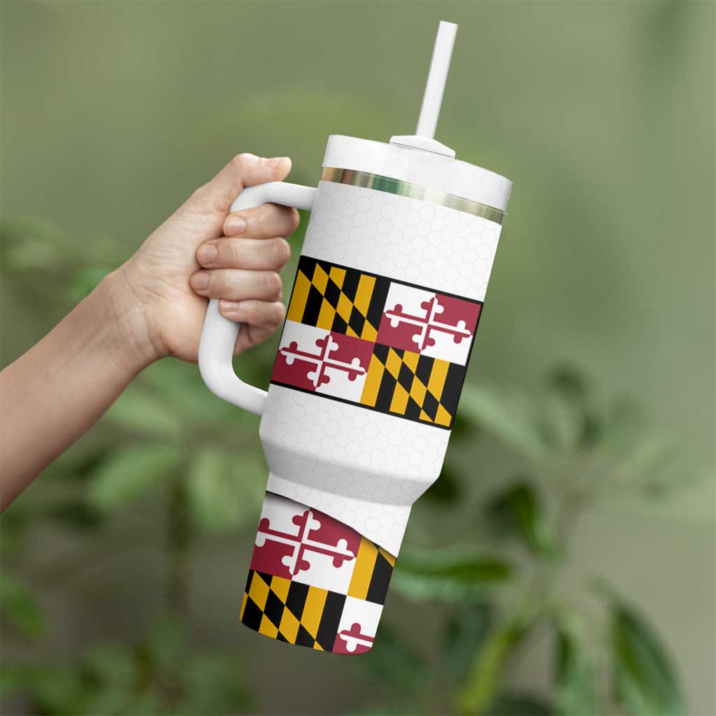 Golf Player Silhouette Tumbler With Handle Maryland Flag Pattern and Custom Name Panel Design - Wonder Print Shop