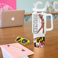 Golf Player Silhouette Tumbler With Handle Maryland Flag Pattern and Custom Name Panel Design - Wonder Print Shop