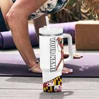 Golf Player Silhouette Tumbler With Handle Maryland Flag Pattern and Custom Name Panel Design - Wonder Print Shop