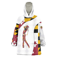 Golf Player Silhouette Wearable Blanket Hoodie Maryland Flag Pattern and Custom Name Panel Design - Wonder Print Shop