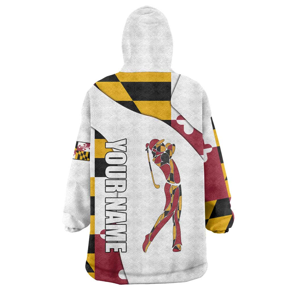 Golf Player Silhouette Wearable Blanket Hoodie Maryland Flag Pattern and Custom Name Panel Design - Wonder Print Shop