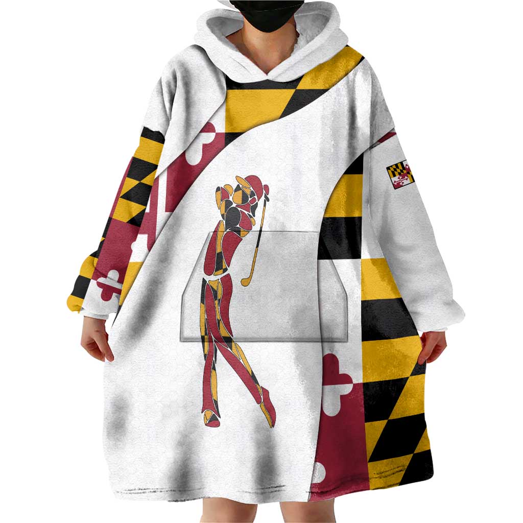 Golf Player Silhouette Wearable Blanket Hoodie Maryland Flag Pattern and Custom Name Panel Design - Wonder Print Shop