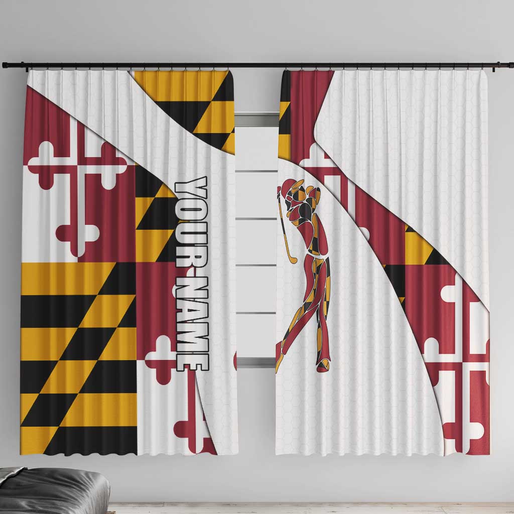 Golf Player Silhouette Window Curtain Maryland Flag Pattern and Custom Name Panel Design - Wonder Print Shop