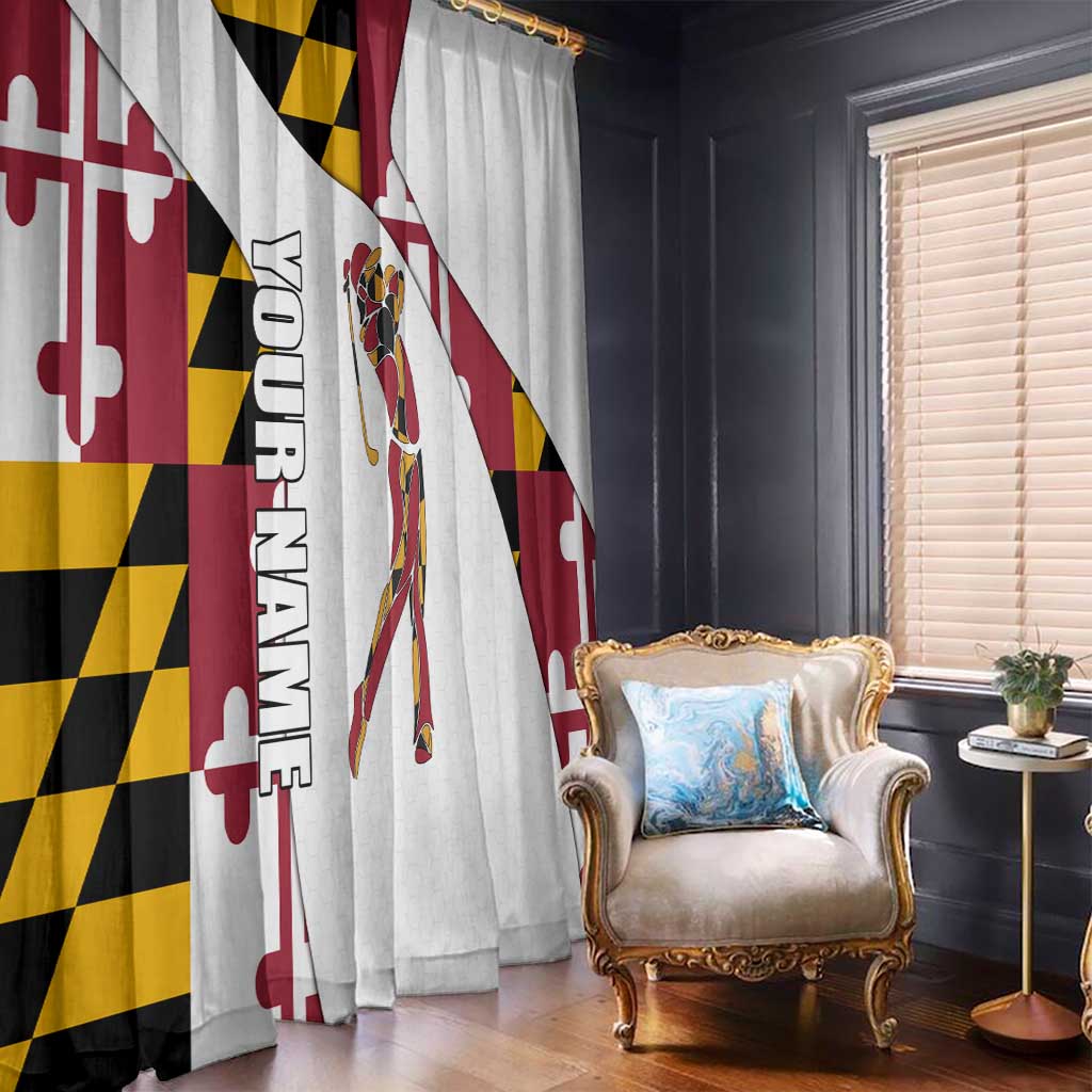 Golf Player Silhouette Window Curtain Maryland Flag Pattern and Custom Name Panel Design - Wonder Print Shop