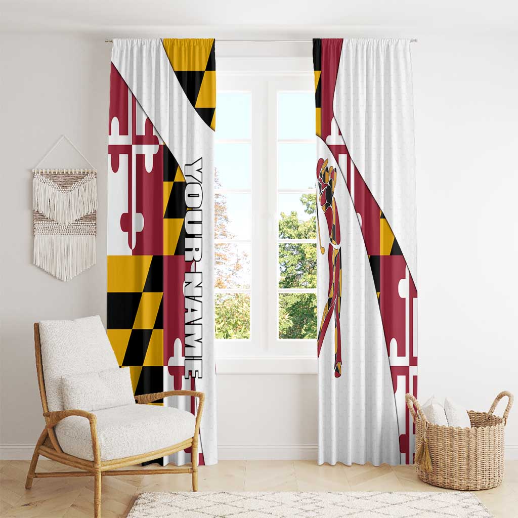 Golf Player Silhouette Window Curtain Maryland Flag Pattern and Custom Name Panel Design - Wonder Print Shop