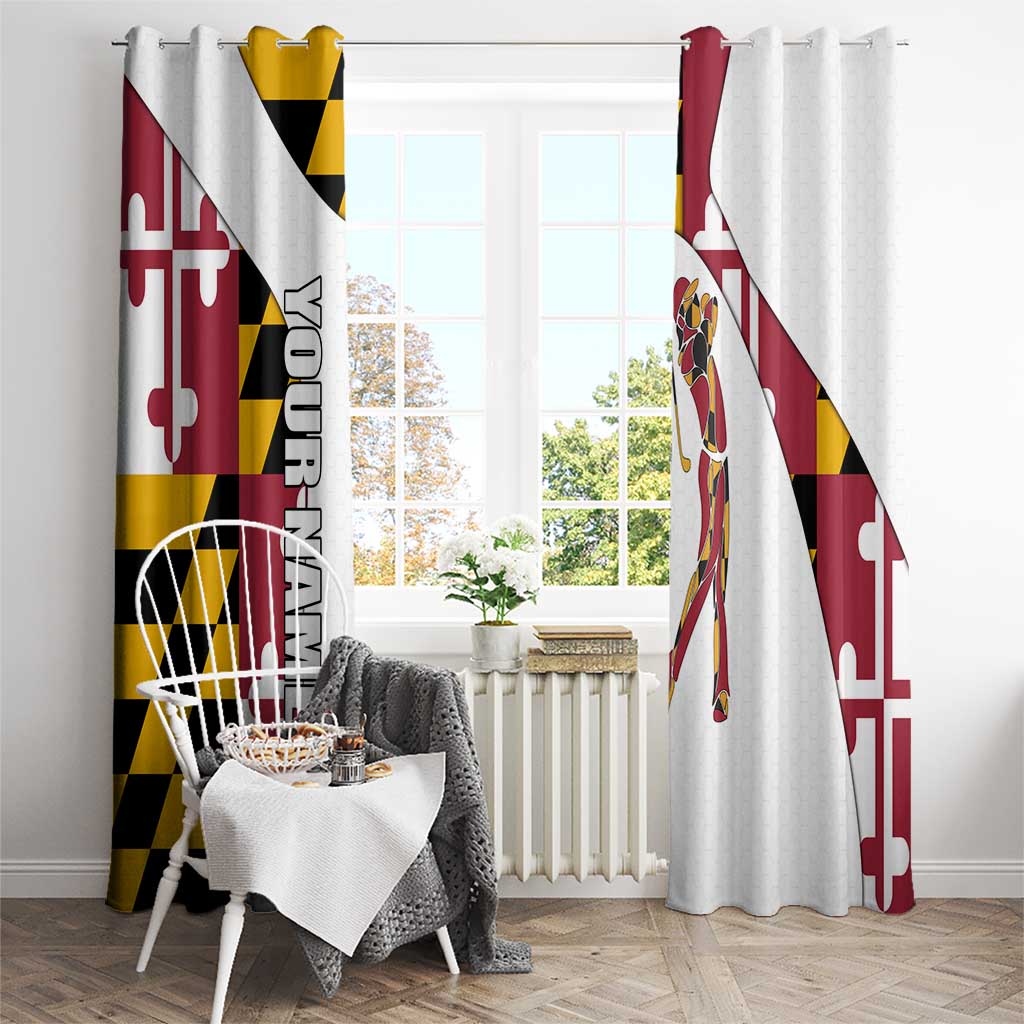 Golf Player Silhouette Window Curtain Maryland Flag Pattern and Custom Name Panel Design - Wonder Print Shop