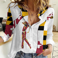 Golf Player Silhouette Women Casual Shirt Maryland Flag Pattern and Custom Name Panel Design - Wonder Print Shop