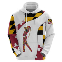 Golf Player Silhouette Zip Hoodie Maryland Flag Pattern and Custom Name Panel Design - Wonder Print Shop