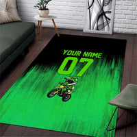 Green Dirt Bike Rider Area Rug Forget Toys I Just Wanna Ride Quote and Custom Racing Name Design - Wonder Print Shop
