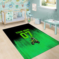 Green Dirt Bike Rider Area Rug Forget Toys I Just Wanna Ride Quote and Custom Racing Name Design - Wonder Print Shop