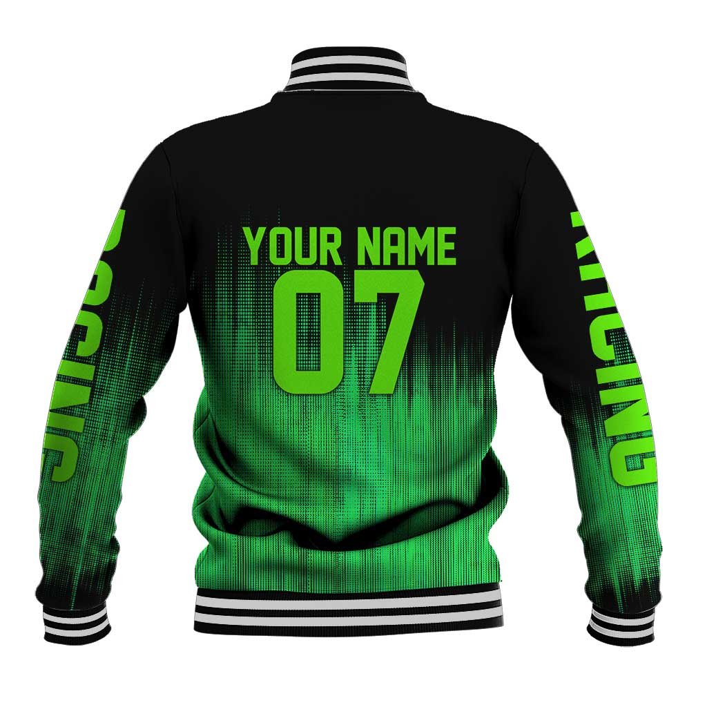 Green Dirt Bike Rider Baseball Jacket Forget Toys I Just Wanna Ride Quote and Custom Racing Name Design - Wonder Print Shop